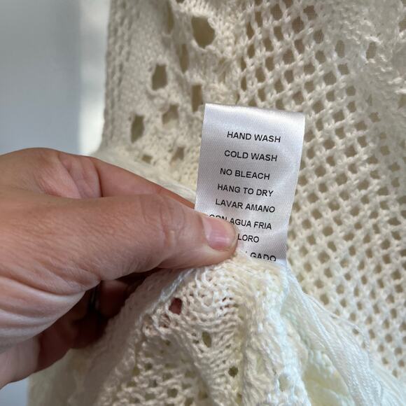 Endless Blu White Crochet Fringe Cover Up Boho Festival Beach Dress Size M - Picture 6 of 11